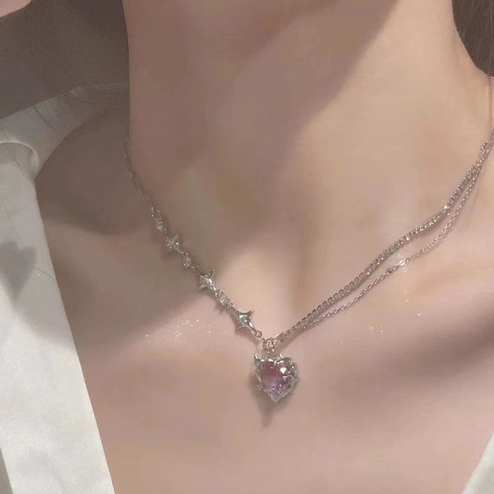 Vòng cổ Mặt Trái Tim Đính Kim Cương Tím Khắc Chữ Best Friend Phong Cách retro