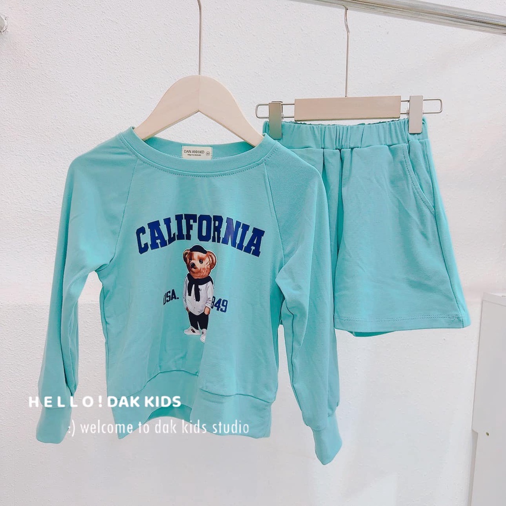 Set Thun UNISEX In Gấu 5 Màu Cho Bé D.A.K (bé trai mặc được)