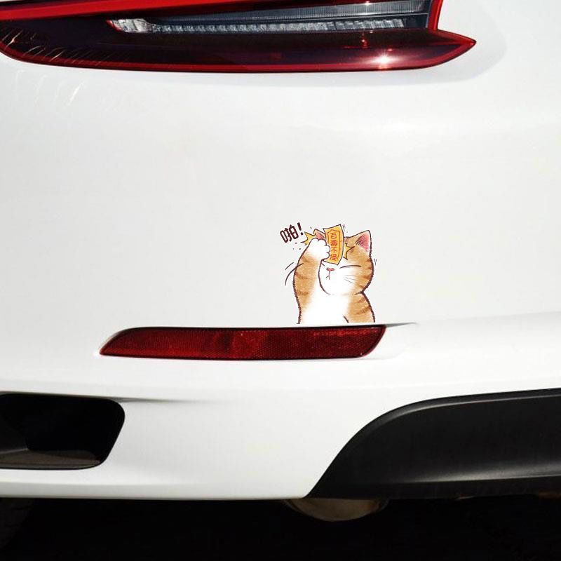 Hl Miếng Dán Trang Trí Xe Hơi / Mũ Bảo Hiểm Hình Chú Mèo May Mắn Dễ Thương