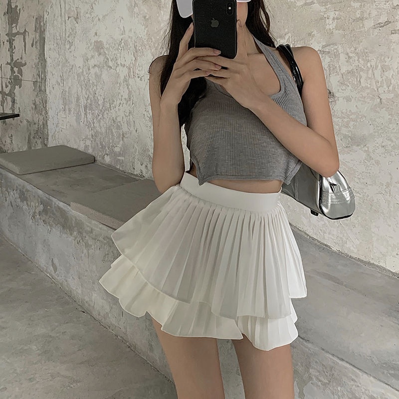 Chân váy nữ, chân váy tầng xếp ly bồng 2 màu trắng đen freesize 45-48kg SKUCV-09A she.boutique90