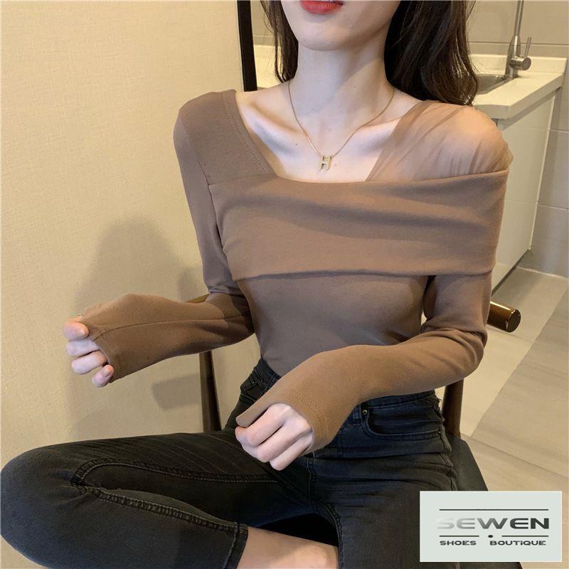 Áo Thun Dáng Ôm Vừa Vặn Phối Ren Phong Cách Hàn Quốc Thời Trang Thu Đông Cho Nữ
