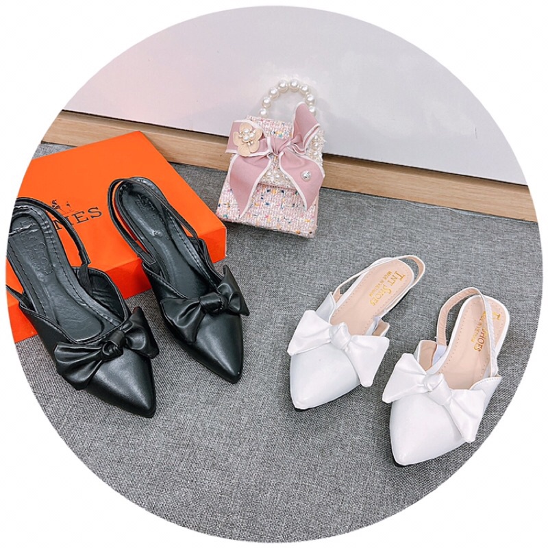 Dép sandal nơ ấu mũi nhọn đế bệt