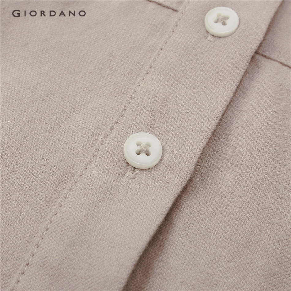 Đầm sơ mi GIORDANO 05462680 flannel cotton màu trơn cho nữ