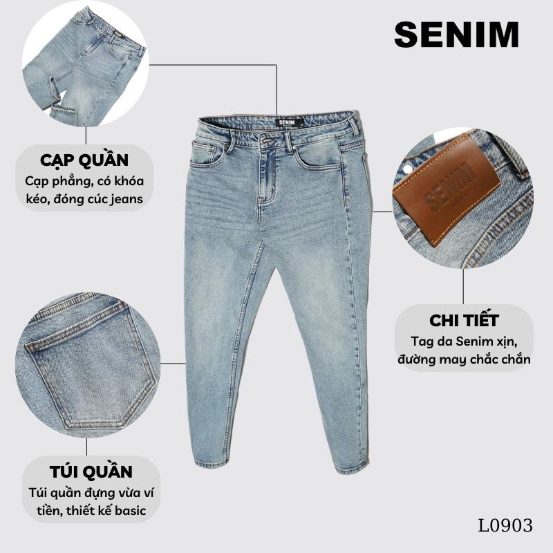 Quần jean nam SENIM, Quần bò vải Denim dày dặn co giãn, Jean Xanh Trơn - Dáng Slimfit
