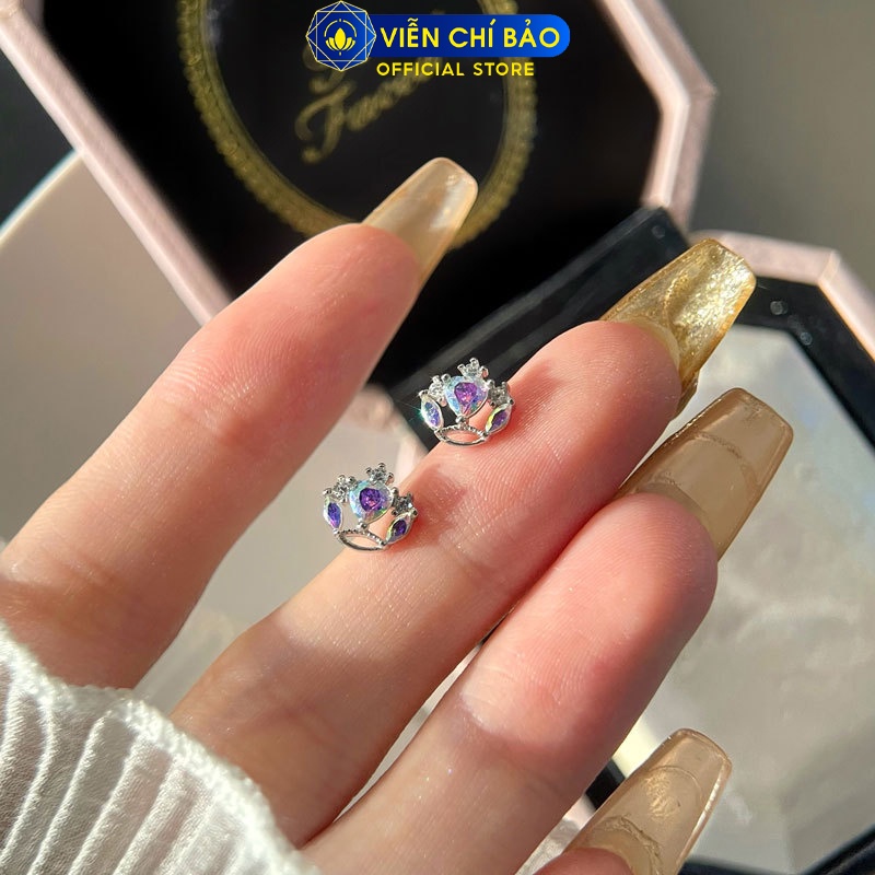 Bông tai trái tim cách điệu đính đá đa sắc chất liệu bạc Thái 925 thời trang phụ kiện trang sức nữ Viễn Chí Bảo B000355