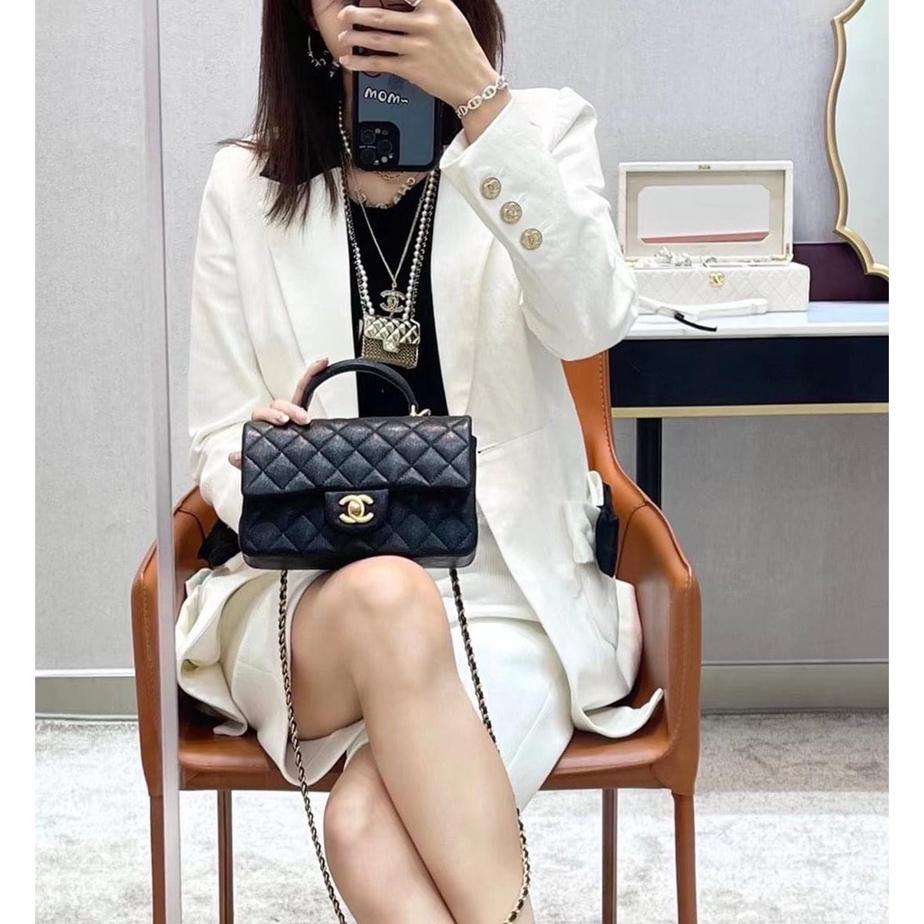 Túi Da Hạt Quai Xách Chần Trám size 20 Box xịn