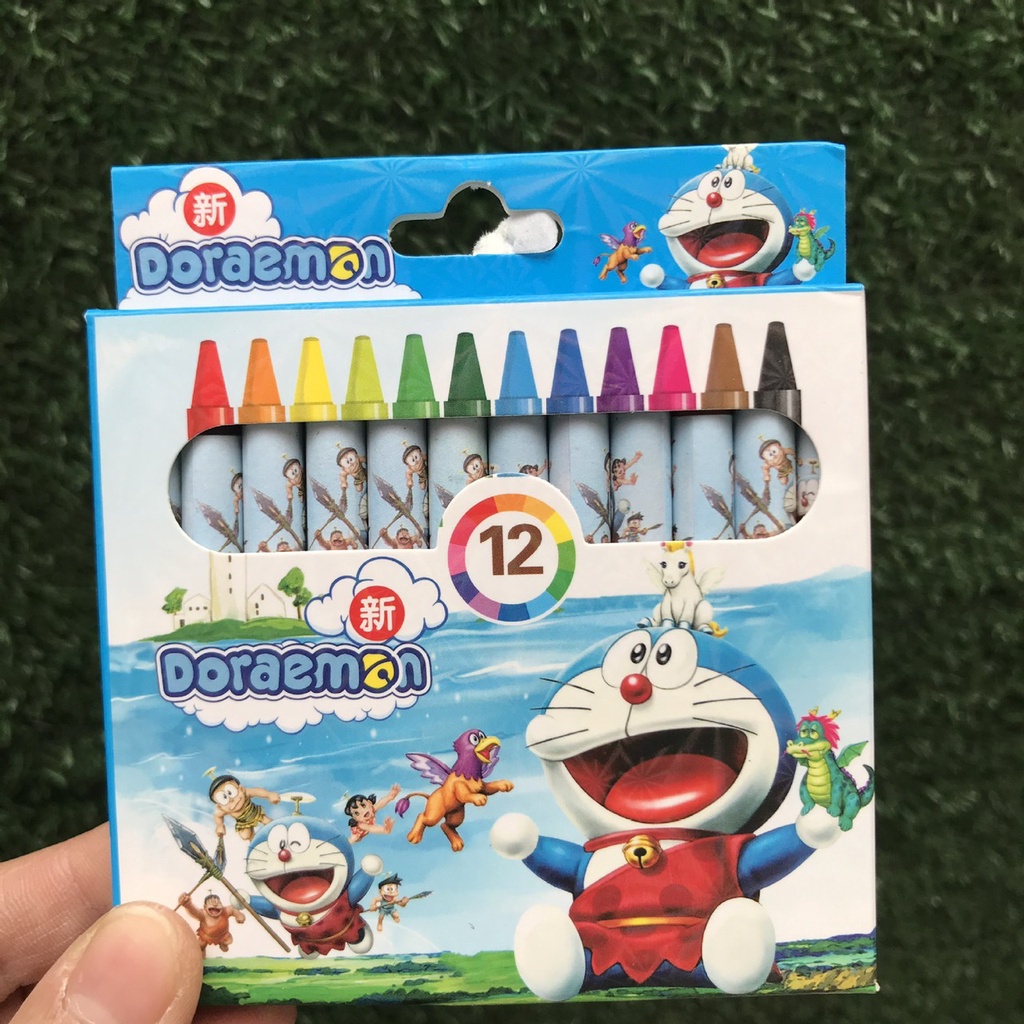 Hộp Bút Sáp 12 Màu Họa Tiết Hoạt Hình Ngộ Nghĩnh Elsa, Mickey, Doremon, Minions, Người Nhện
