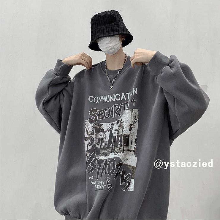 Áo Sweater Tay Dài Cổ Tròn Phong Cách Đường Phố Mỹ Thời Trang Thu Đông Cho Nam