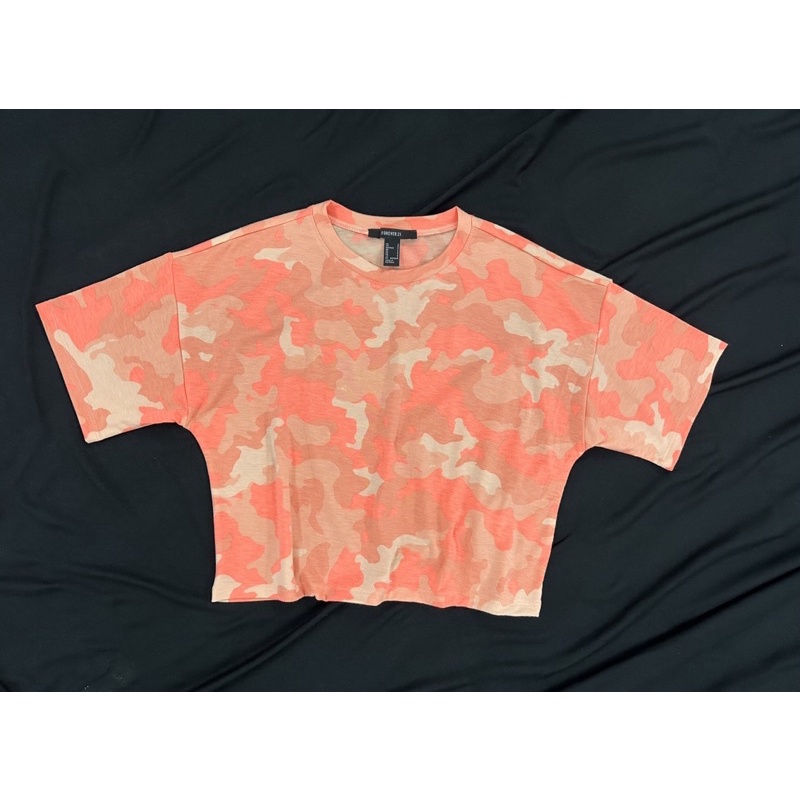 Áo thun croptop cánh dơi rộng thun cotton lính cam
