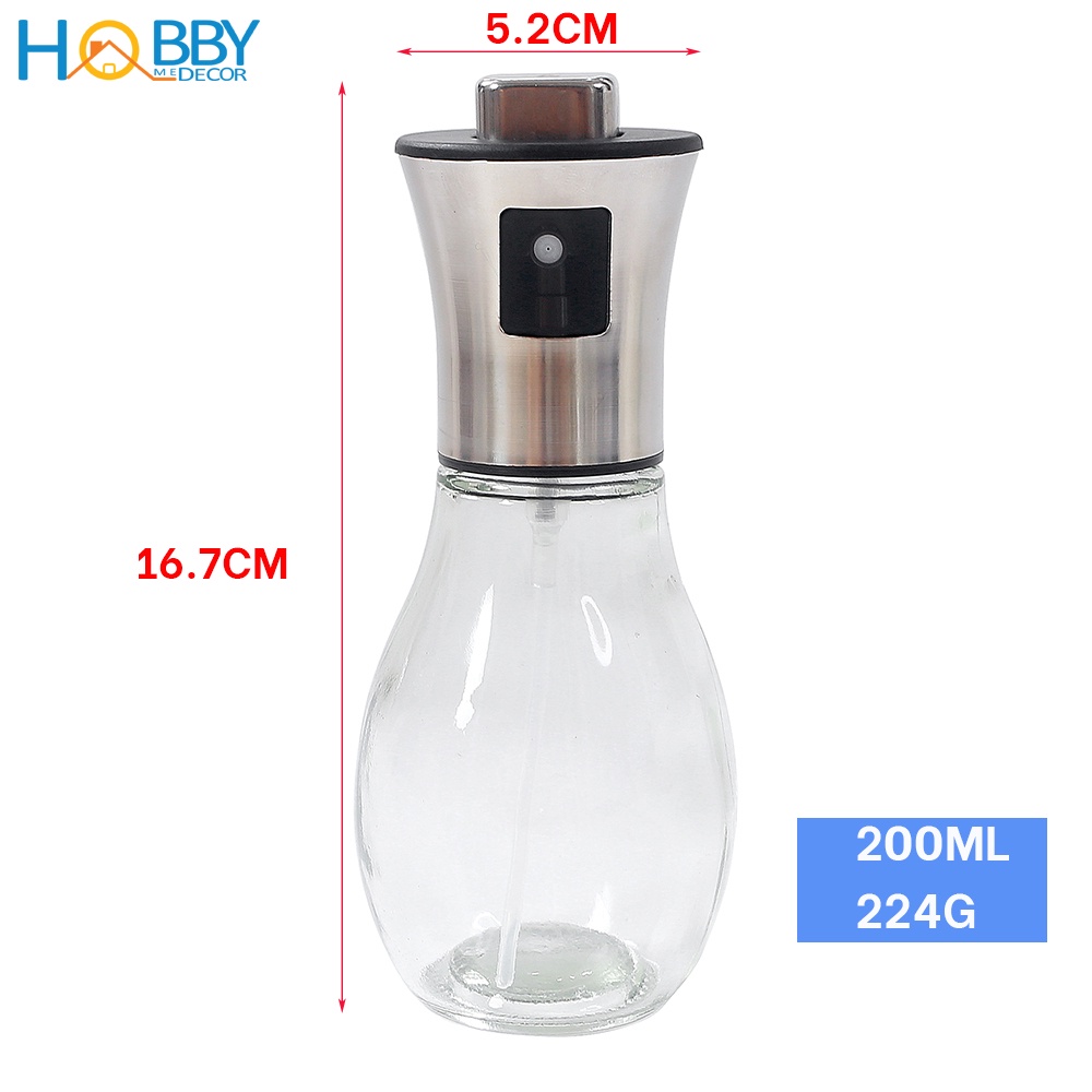 Bình xịt phun dầu ăn dung tích 200ml Hobby Home Decor BD200 - nắp Inox 304 và lọ thủy tinh cao cấp