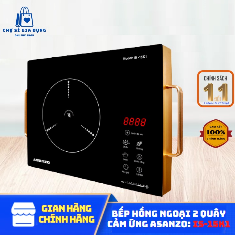 Bếp Hồng Ngoại Đơn Cảm Ứng Asanzo Công Suất 2000W IS-15K1 (Không Kén Nồi), Kiểu Dáng Sang Trọng-