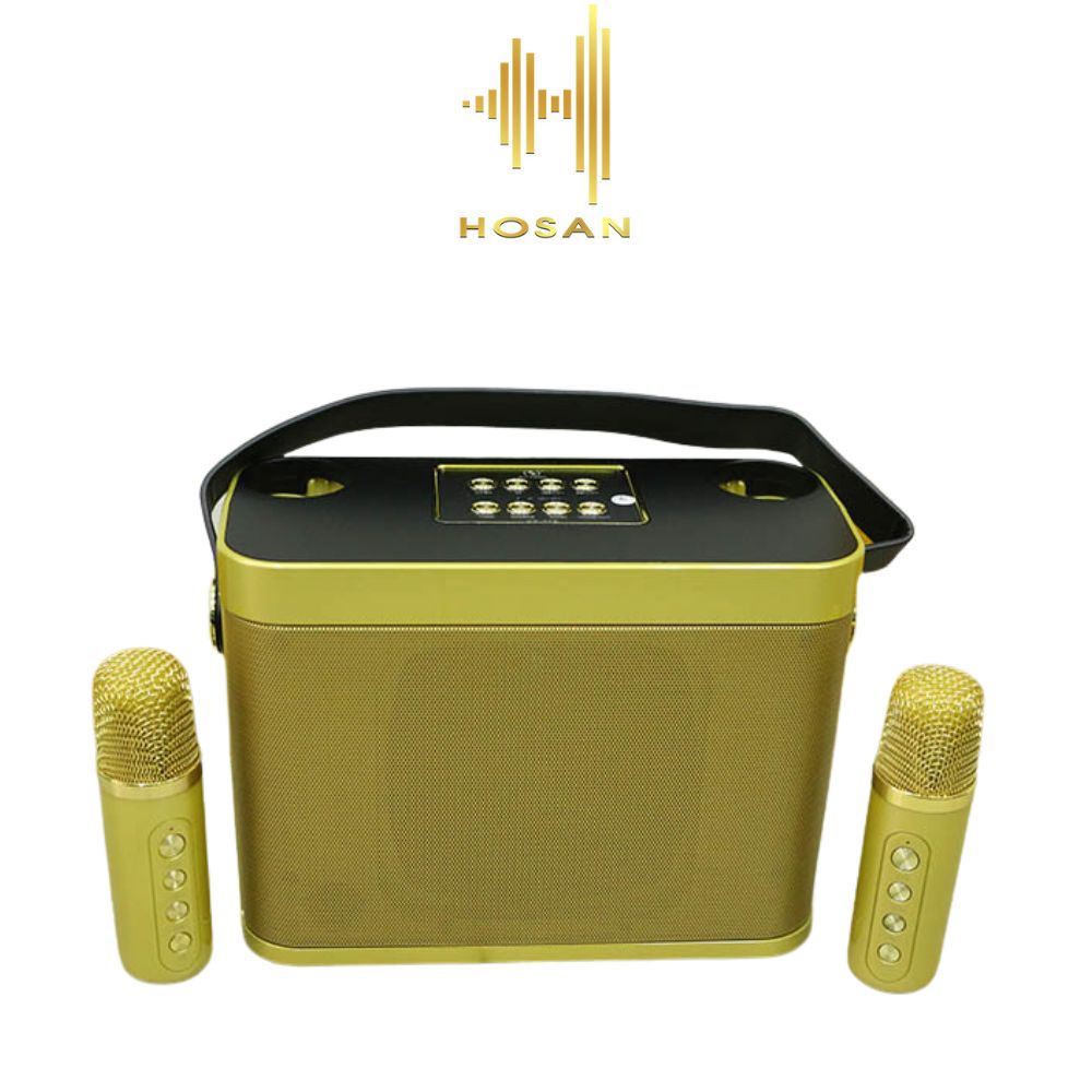 Loa Bluetooth Karaoke HOSAN YS219 (YS-219) chất liệu nhựa cứng kèm bộ đôi micro không dây nhẹ hơi có hiệu ứng đổi giọng