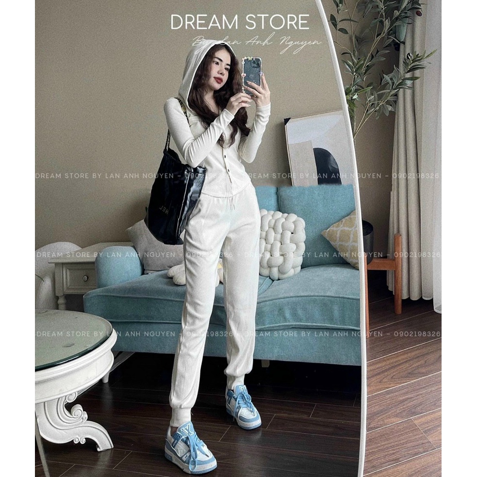 (FreeShip) Sét bộ thun gân co giãn mềm mịn,áo tay dài cài nút có nón kèm quần bo chân có túi