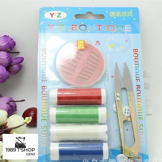 Combo 4 Cuộn Chỉ Đủ Màu Và 8 Kim Khâu Các Loại,1 Kéo Cắt Dùng Sửa Chữa May Vá Gia Đình