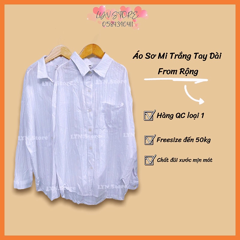 Áo sơ mi trắng Nữ tay dài from rộng chất liệu đũi xước hàng Quảng Châu