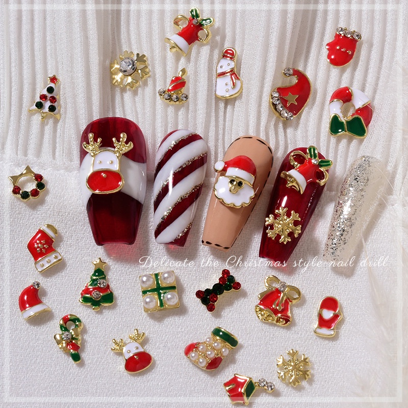 Set 3 Charm Giáng Sinh Noel Trang Trí Móng Nail, Nhiều Mẫu Cây Thông, Hộp Quà, Hoa Tuyết, Hươu