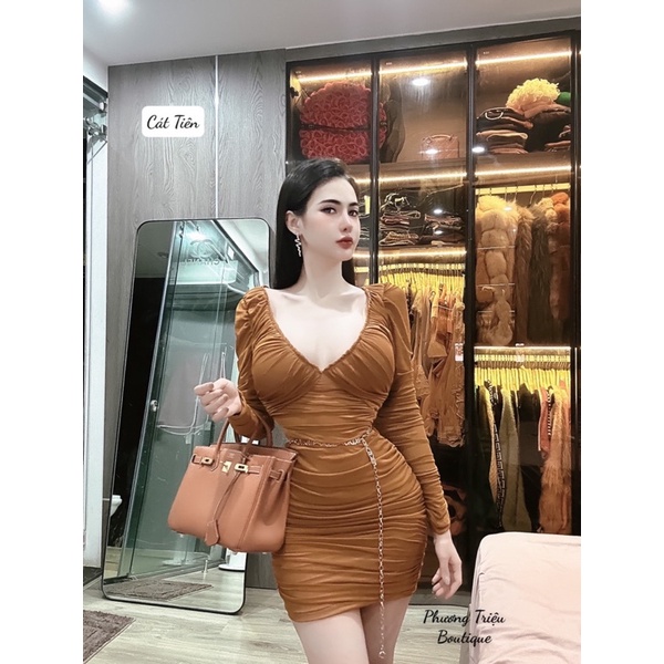 Váy thun lưới nhún cổ V