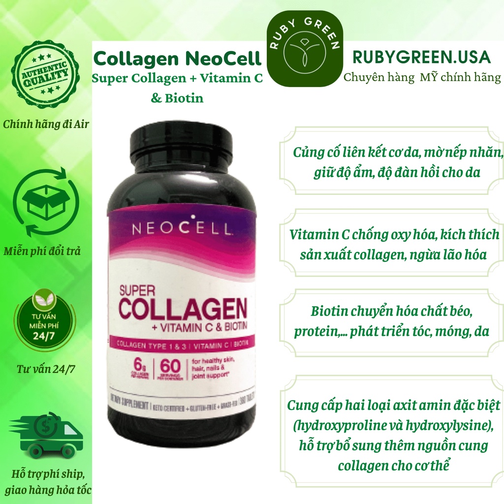 [Xả lỗi vỏ do vận chuyển] Viên uống Collagen Neocell Super Collagen + Vitamin C & Biotin 360 Viên