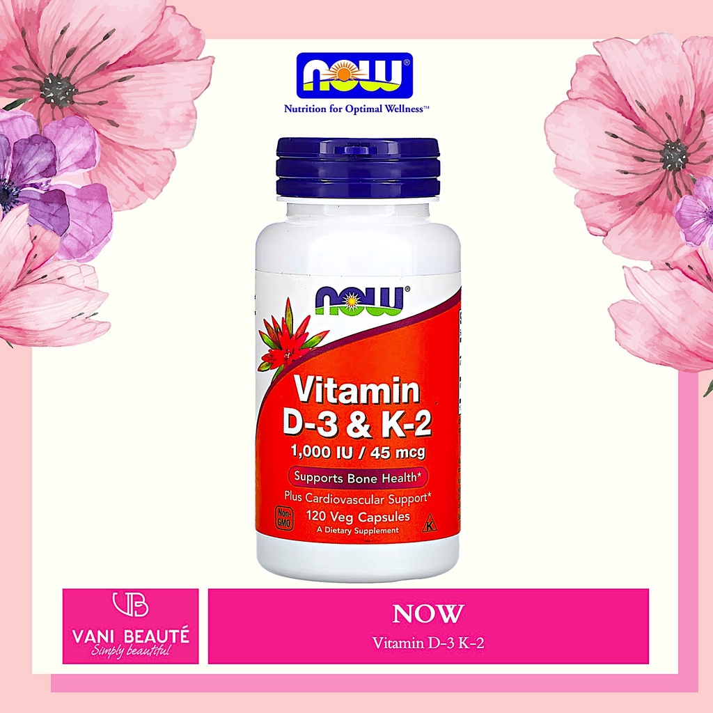 Viên uống hỗ trợ xương khớp và tăng đề kháng Now Vitamin D3 + K2 1.000IU/45mcg 120 viên