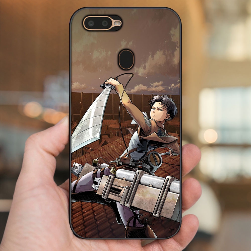 Ốp lưng Oppo A5S, A7, A12, F9 viền đen in hình Levi Ackerman Attack On Titan