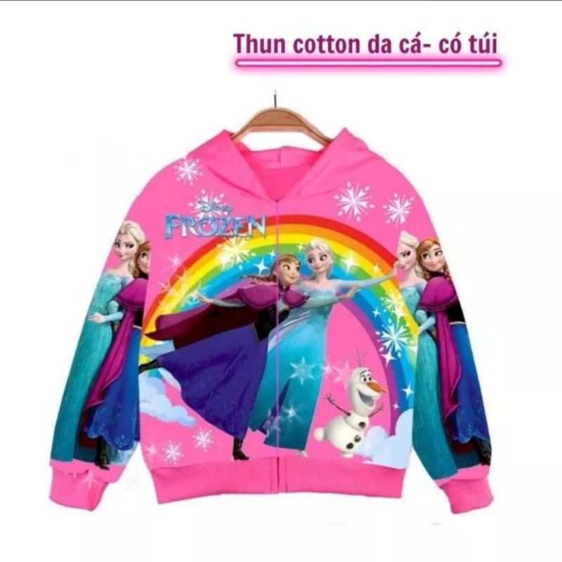 Áo khoác chống nắng cho trẻ em bé gái hoạt hình công chúa Elsa Frozen thun da cá cotton cao cấp cực đẹp