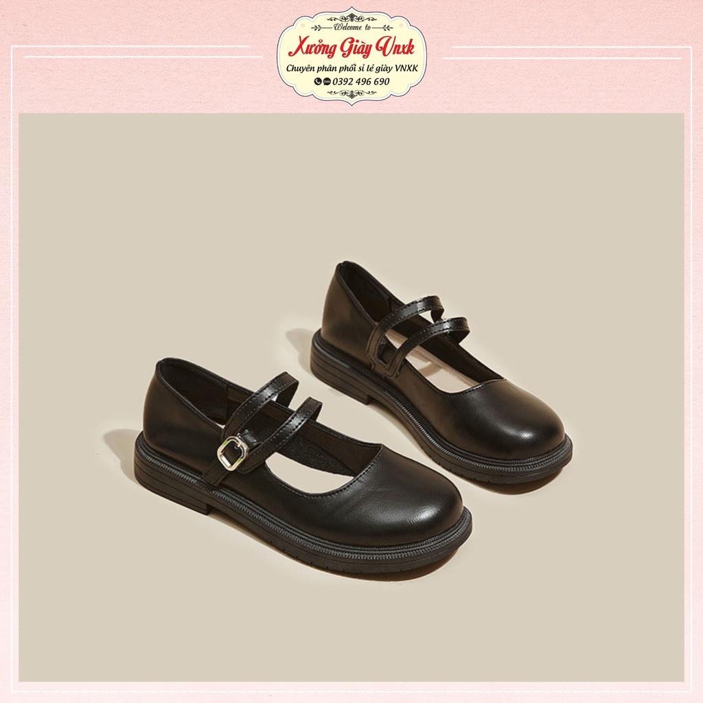 giày búp bê nữ lolita 3 phân da lì 2 quai ngang Thiên Hương giầy VNXK D3 giày đốc nữ vintage bệt mũi vuông tròn hàn quốc