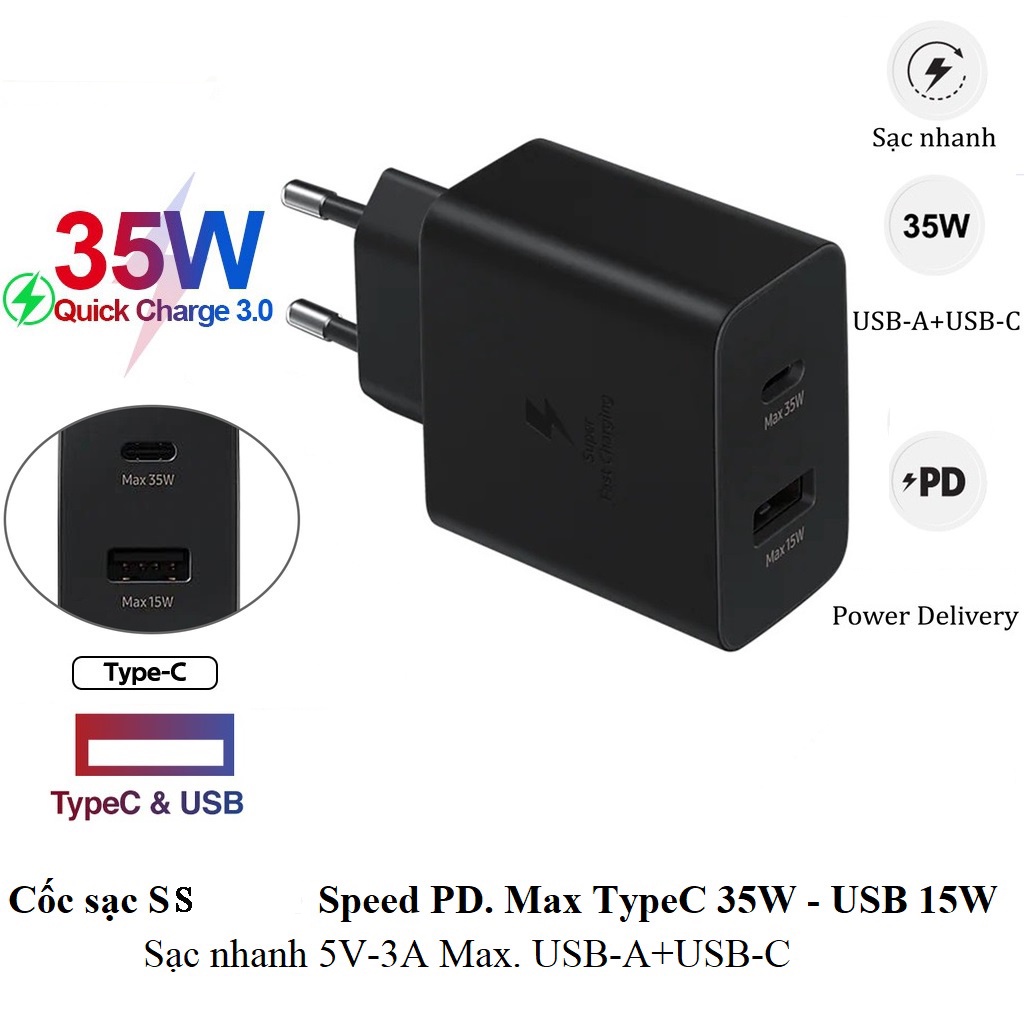 Củ Sạc Nhanh 35W TA220 USB C QC 3.0 PD Chất Lượng Cao 5V 3 A 3 Cổng USB Cho Điện Thoại