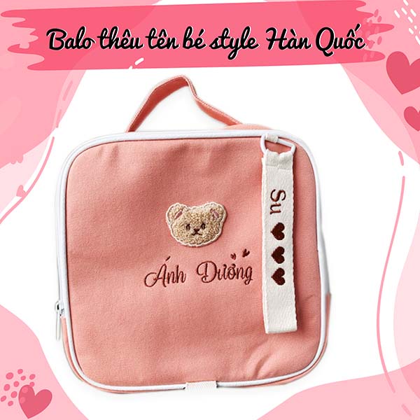 Balo hồng thêu tên bé theo yêu cầu