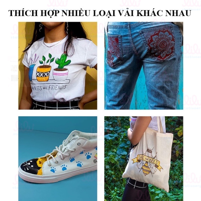 Bút vẽ áo quần vải túi giặt không phai Li Lư 50 Màu. Bút vẽ vải nhiều chất liệu không bay màu thẩm mĩ cao độc đáo