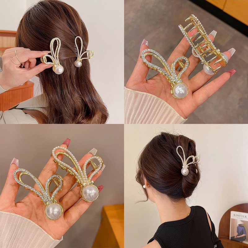 Kẹp Tóc Hình Tai Thỏ Bằng Hợp Kim Đính Ngọc Trai Dễ Thương Thời Trang Hàn Quốc 2023
