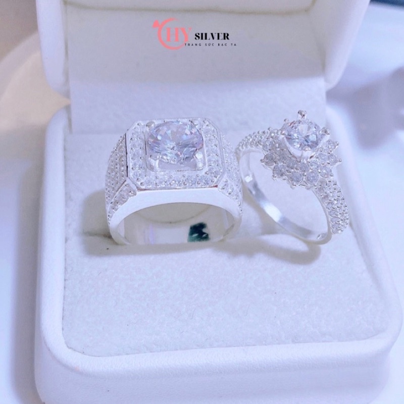 Các mẫu nhẫn đôi nam nữ bạc ta dày dặn nhẫn đôi bạc thật cao cấp CHY Silver