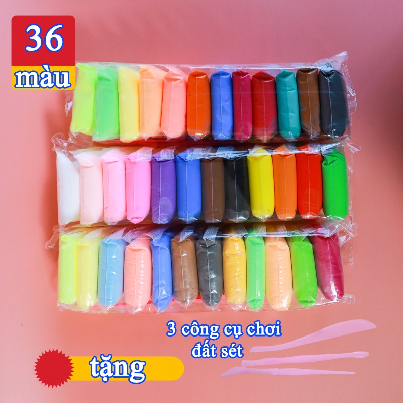 Đất sét tự khô đất nặn 12/24/36 màu an toàn, đồ chơi, đất sét nặn hình cao cấp siêu nhẹ dành cho bé chơi và trang trí