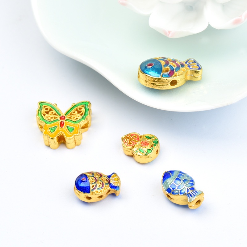 Chuỗi Hạt Bằng Đồng Mạ Vàng Hình Bướm / Cá / Hồ Lô Cỡ Nhỏ Dùng Làm Vòng Tay / Dây Chuyền DIY