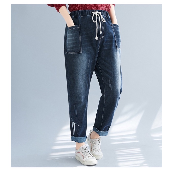 Quần jean baggy đen wash lưng thun big size lớn 85-115kg