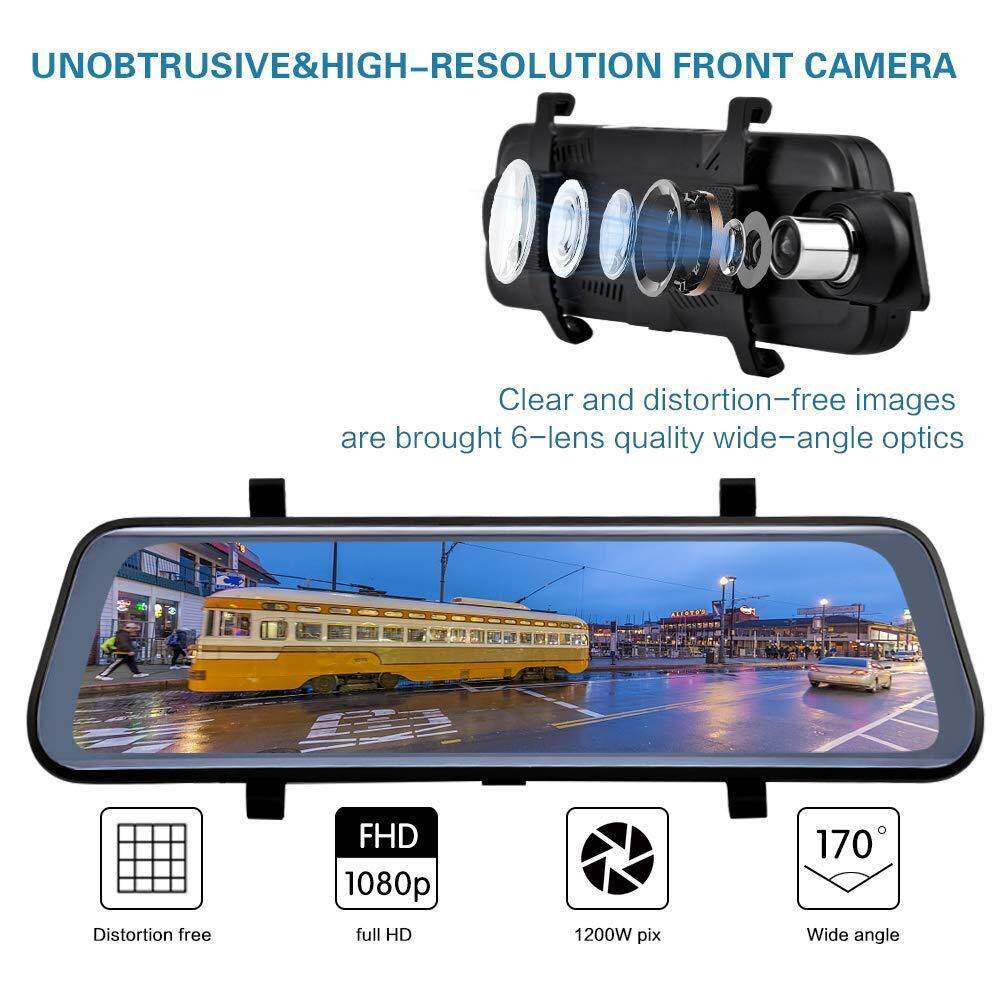 Camera hành trình ONTEKCO KG10 Gương chiếu xe hơi 10inch, Màn hình cảm ứng Ống kính kép phía trước sau 1080P