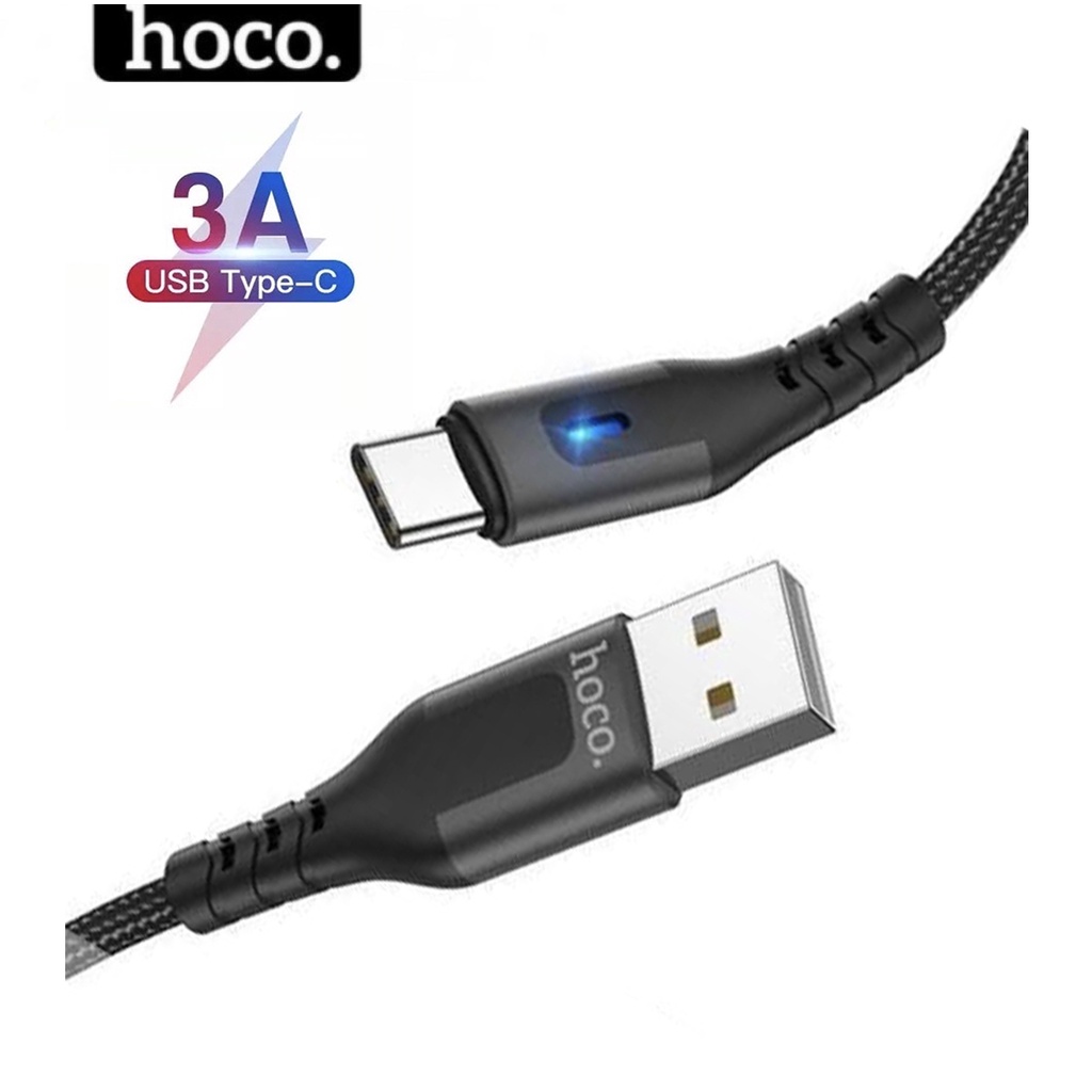 Cáp sạc Hoco DU08 chân Type-C đèn Led sạc nhanh 3A dây dù chống đứt dài 1M ( Đen )