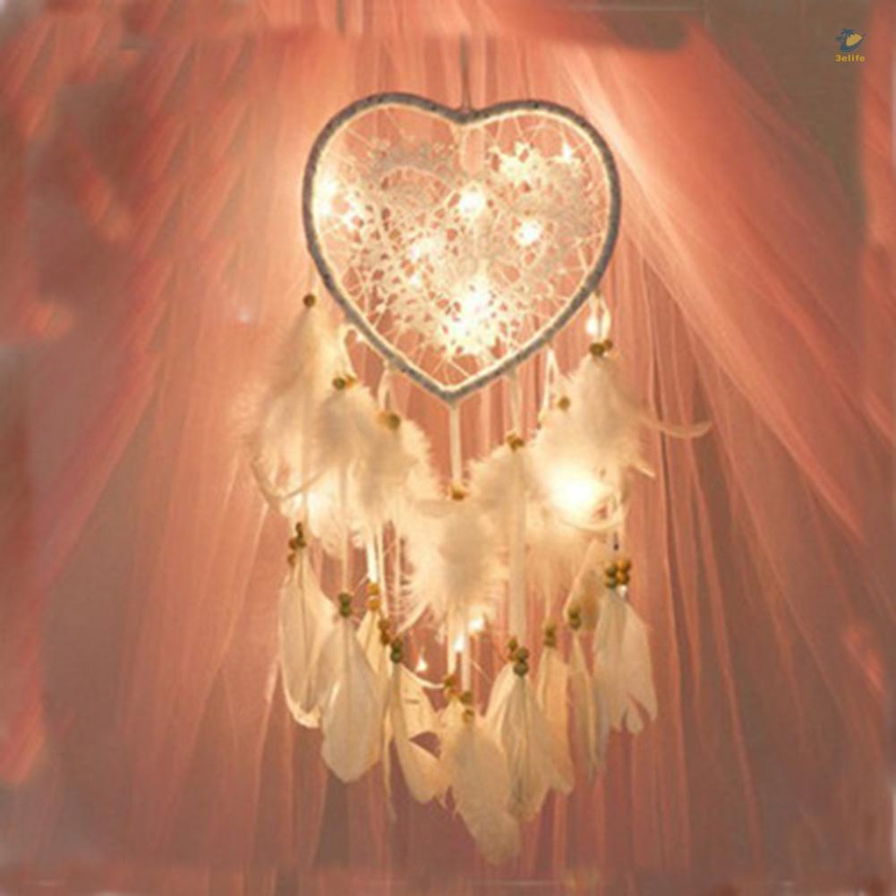 Dreamcatcher Hình Trái Tim Có Đèn Led Làm Bằng Tay Trang Trí Phòng Ngủ Cho Bé Gái