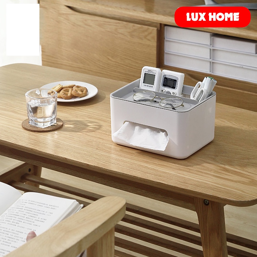 Hộp đựng giấy ăn để bàn LUXHOME có ngăn để đồ đa năng, chất liệu nhựa PP cao cấp