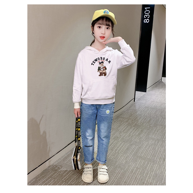 Quần Bò bé gái Quần jean bé gái in hình hoa cúc xinh size đại cho bé gái