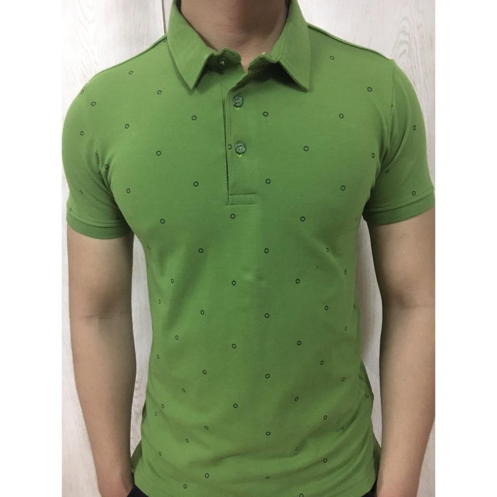 Áo Thun Nam POLO Cá Sấu ngắn tay có cổ màu Xanh Lá họa tiết chấm bi Massimo Dutti - Trẻ Trung Năng Động !