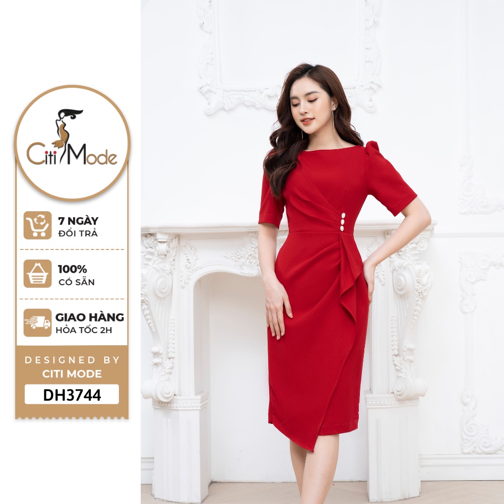 Đầm công sở CITI MODE FASHION thiết kế dáng ôm đỏ vạt bong DH3744