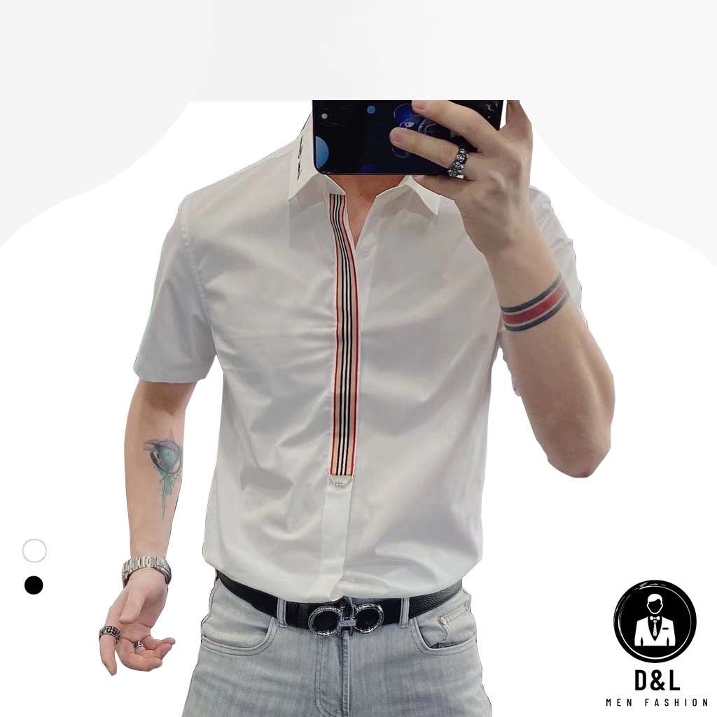 Áo sơ mi nam tay ngắn thêu ong bbr phong cách trẻ trung hiện đại form slim tôn dáng , thấm hút mồ hôi tốt