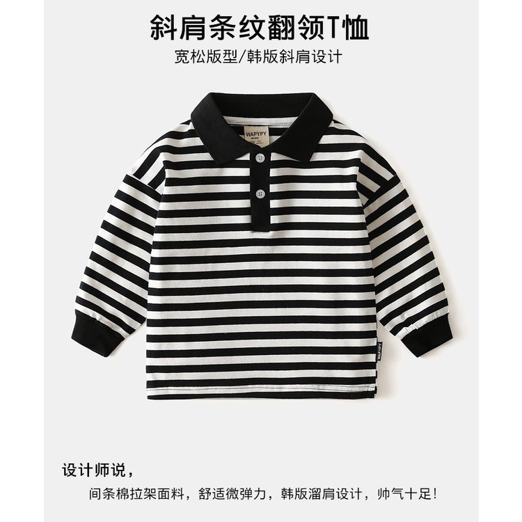 Áo Thun POLO Dài Tay Họa Tiết Kẻ Sọc Phong Cách Hàn Quốc Thời Trang Xuân Thu Cho Bé Trai
