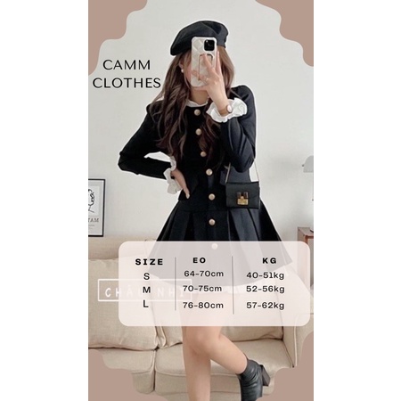 Đầm Đen Phối Bèo Trắng Cúc Đồng Hàng Thiết Kế Quảng Châu Cao Cấp