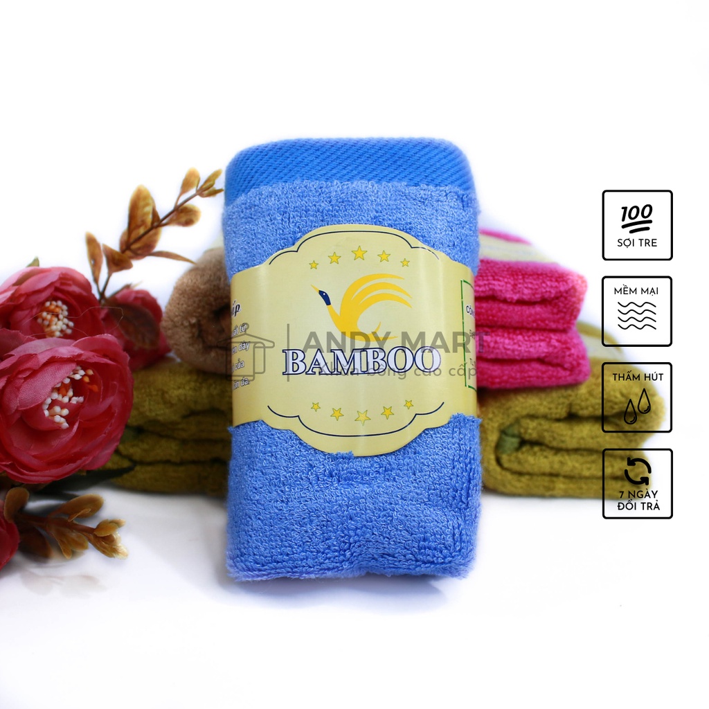 Khăn mặt sợi tre BAMBOO cao cấp mềm mại, thấm hút tốt, kháng khuẩn, khử mùi 30x50cm Andy Mart KM09