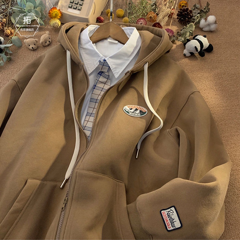 Áo Khoác Bóng Chày Có Mũ Lót Lông Cừu Dày Dặn Thời Trang Thu Đông Phong Cách Mỹ