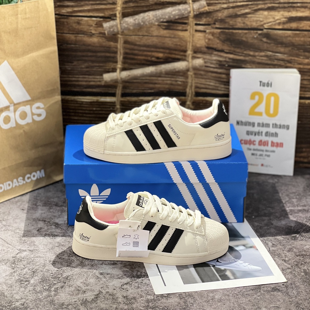 Giày Thể Thao Nữ _Adidas Mũi Sò Trắng Kem OX, Giày Sneaker Thể Thao Nữ Adida.s Suppersta.r OX Trắng Kem Bản Mới