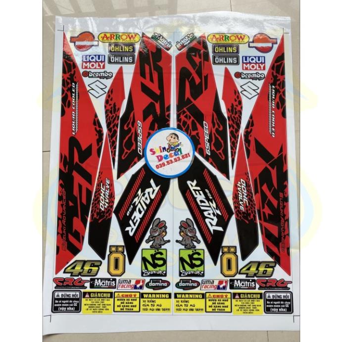 DECAL PVC 5 LỚP CHẤT LƯỢNG CAO Tem rời raider fi báo đốm đỏ đen