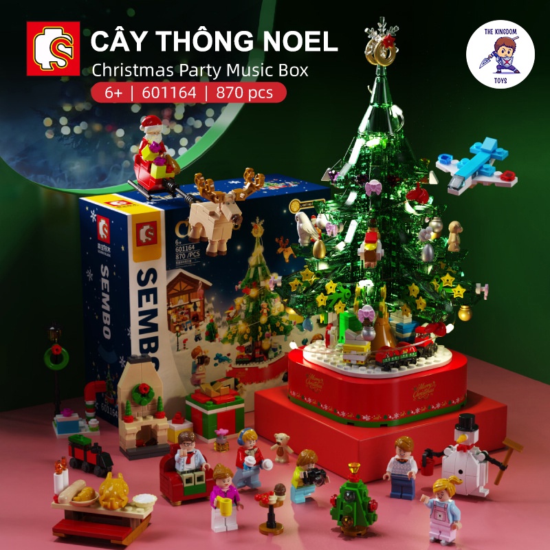 Đồ Chơi Lắp Ráp Noel Mô Hình Cây Thông Giáng Sinh Hộp Nhạc Dây Cót Và Đèn Phát Sáng Merry Christmas 601164