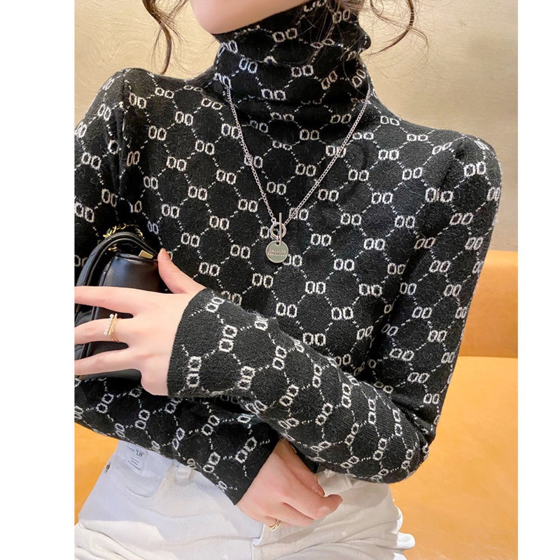 Áo Sweater Dệt Kim Cổ Lọ Tay Dài Phong Cách Mùa Thu Nhẹ Nhàng